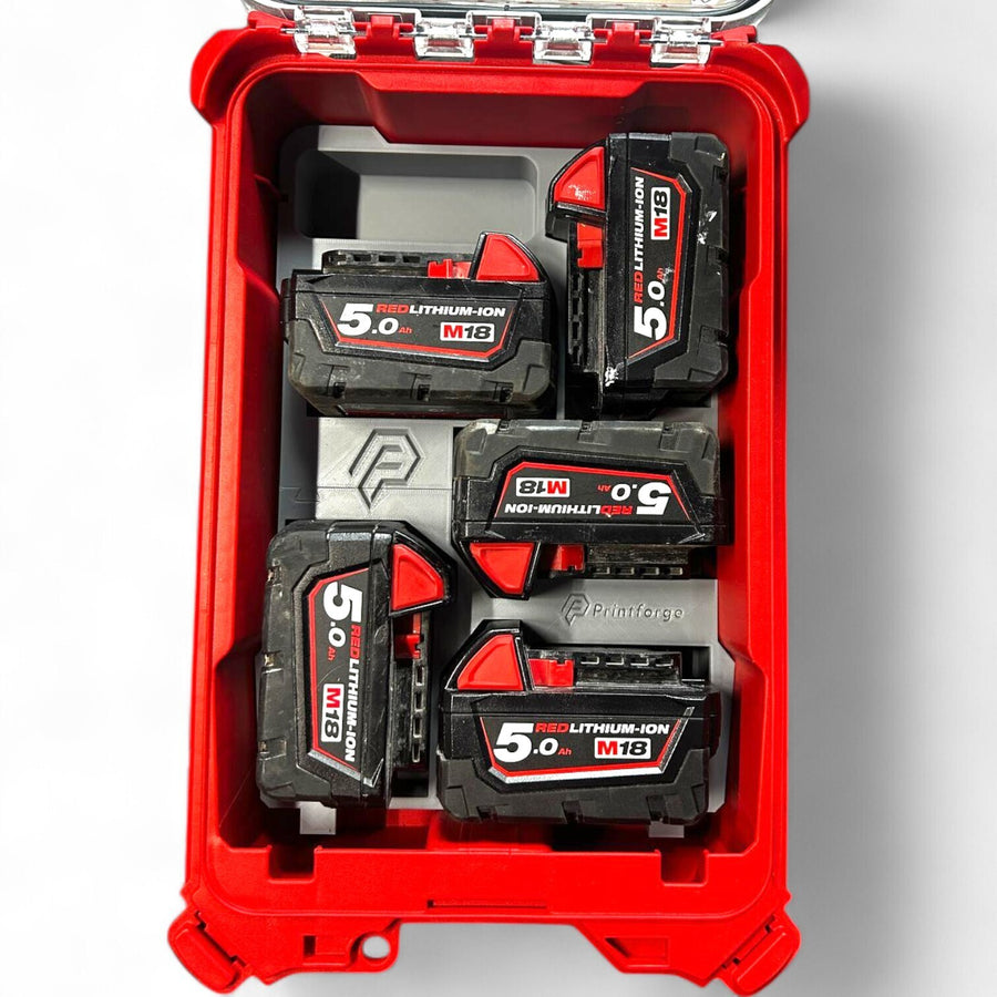 Milwaukee M18 Battery Holder | 5-Slot Packout Insert | Australian-Made — 3D printed Australia | Printforge