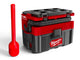 Red and gray Milwaukee tool box with a red tool on a white background
