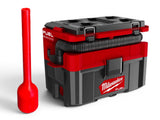 Red and gray Milwaukee tool box with a red tool on a white background