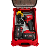 Custom 3D-printed insert holding a Milwaukee M18 impact driver and two batteries inside a PACKOUT case